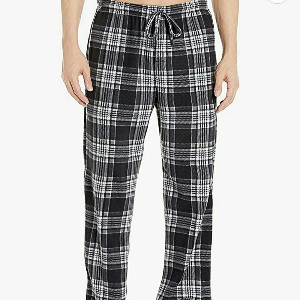 Mens Black Gray Plaid Flannel Pajama Pants M 32-34 Lounge Sleepwear NWT